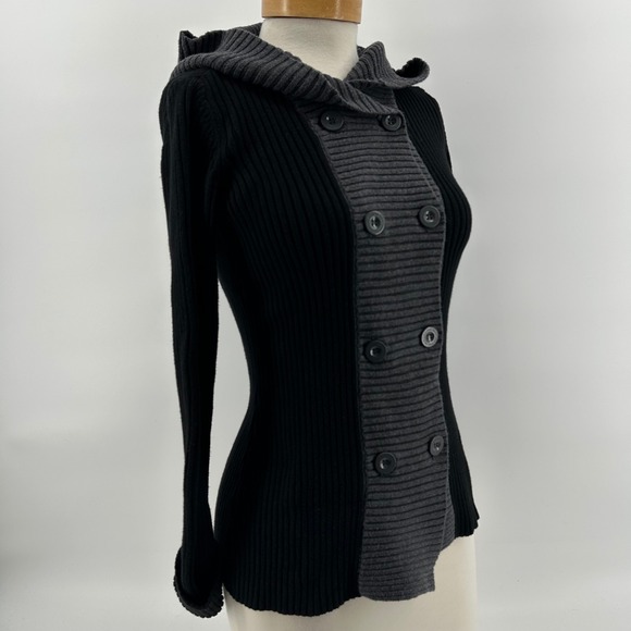 Y2K Goth Calvin Klein Ribbed Knit Hoodie Jacket Cyber Punk Sweater S - Picture 3 of 14